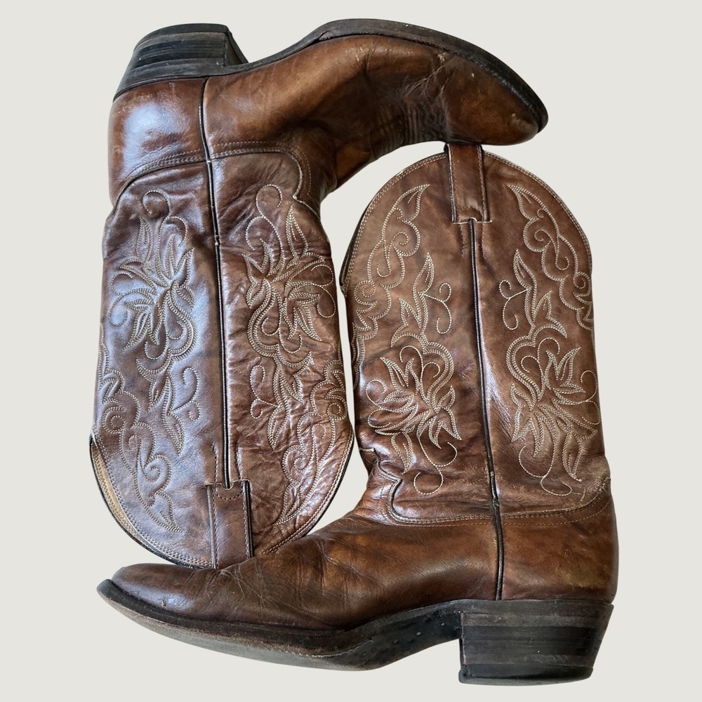 Justin Mens Brown Leather Western Cowboy Boots 1651 Pointed Toe Size 9.5 D